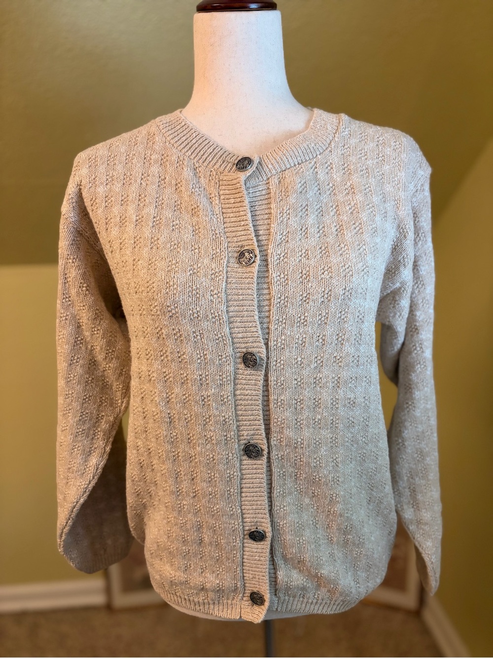 Vintage ALPS Cabincore Cotton Knit Cardigan Sweater | Made in USA Artsy Buttons